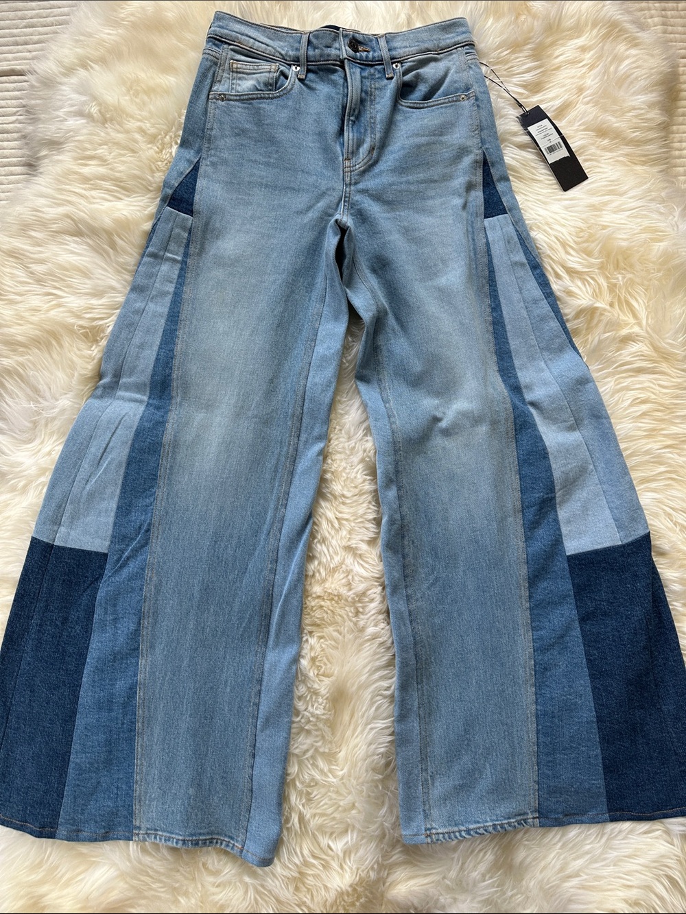 Veronica Beard Two-Tone Patchwork Wide-Leg Jeans - Blue
